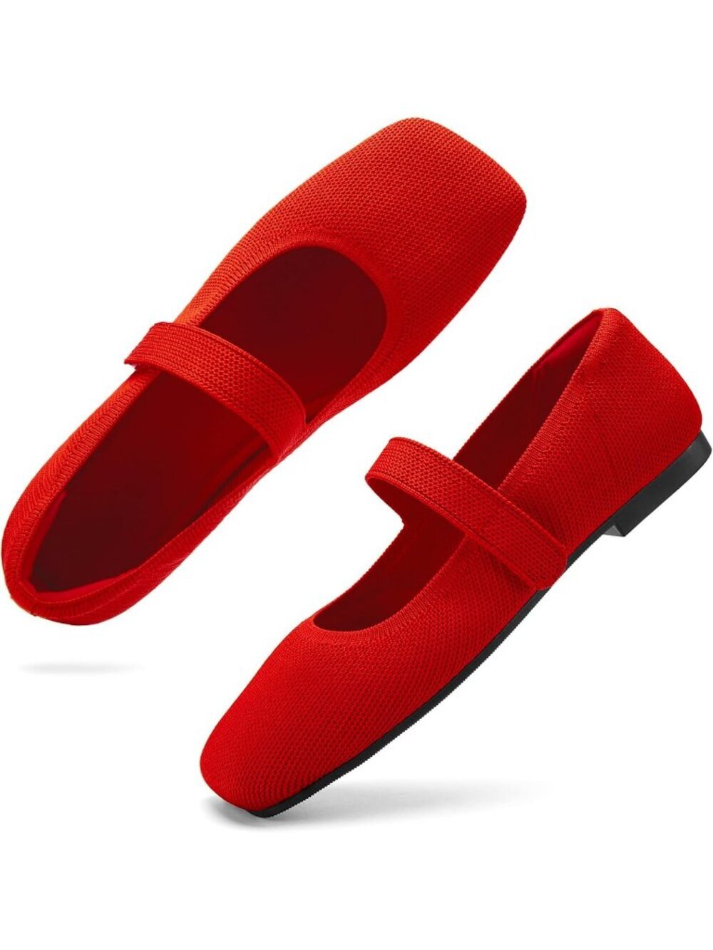 Women's Red Rubber Knit Wide Toe Adjustable Straps Flat Slip On Comfort Shoes